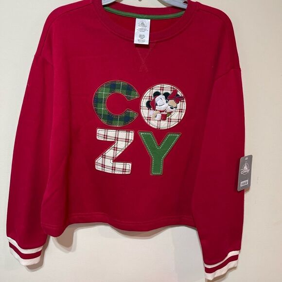 Disney Mickey and Minnie Mouse Holiday Pullover Sweatshirt- size M NWT - Picture 10 of 11